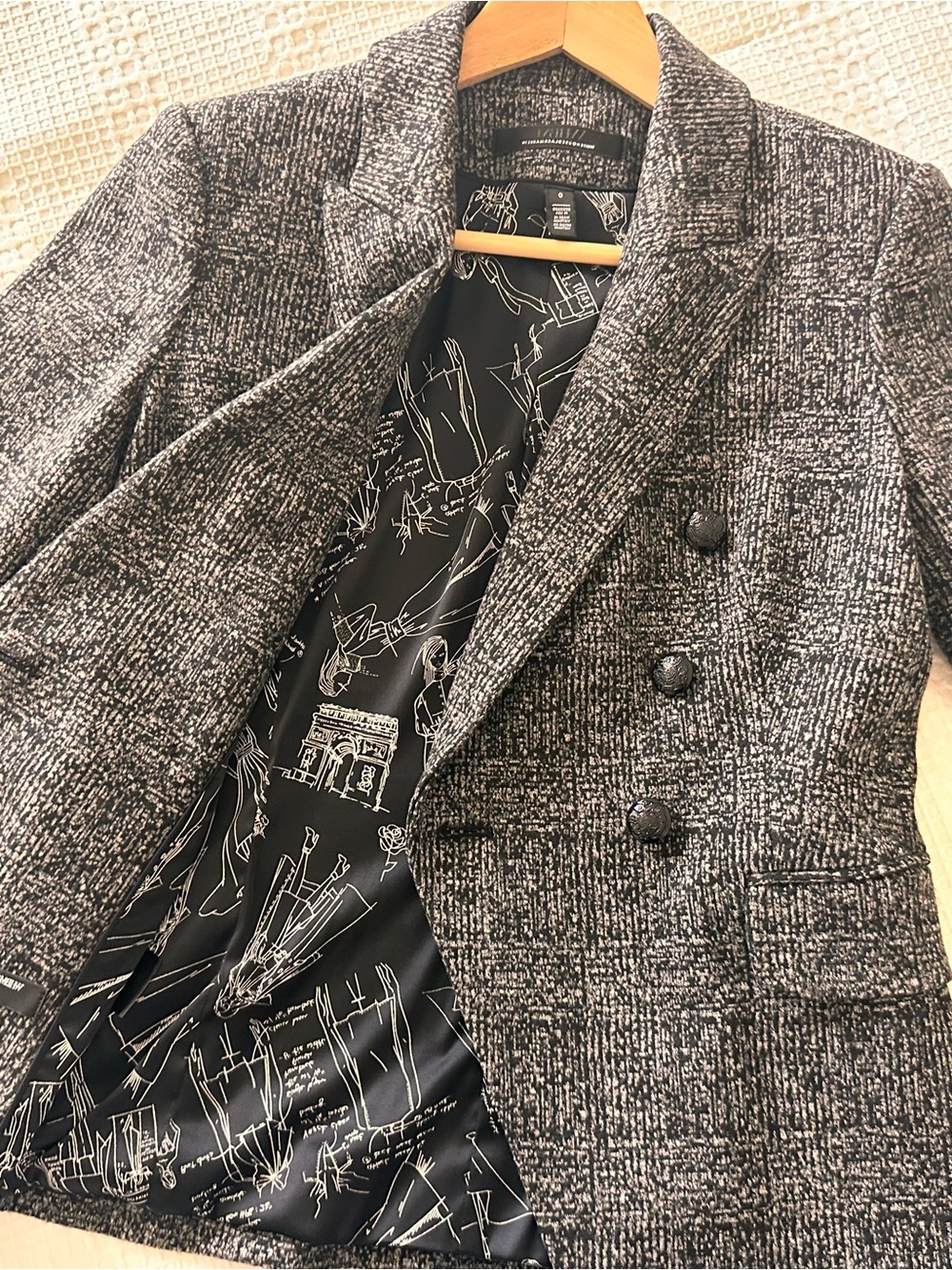 White House Black Market Black & White Tweed Double-Breasted Blazer